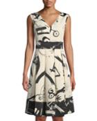 V-neck Printed Dull-faille Fit-&-flare Dress