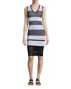 Striped Pointelle V-neck Dress, Caviar/bianco