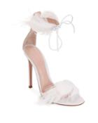 Leather High Sandals With Feather Detail