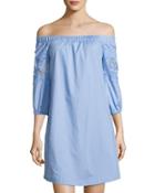 Off-the-shoulder Lace-trim Dress, Blue