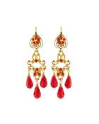 Golden Dangle Earrings, Red