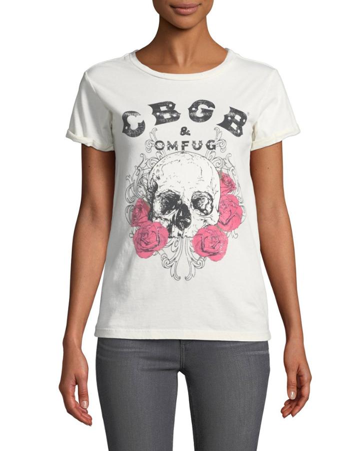 Cbgb & Omgug Skull Distressed Graphic Band Tee