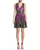 Striped Beaded V-neck Cocktail Dress