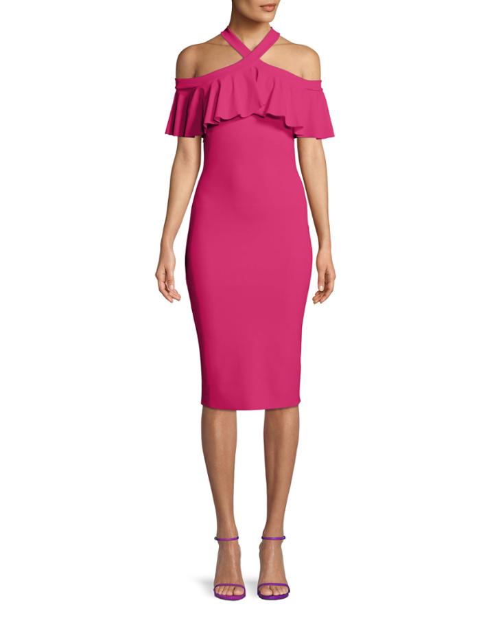 Norberta Crisscross Halter Ruffle Cocktail Dress