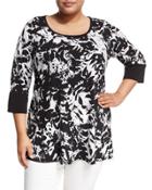 Crewneck 3/4 Sleeves Printed Tunic Top,