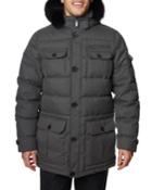 Men's Quilted Button-down Hooded Parka W/ Fox Fur Trim