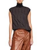Sleeveless Monili-beaded Argyle Turtleneck