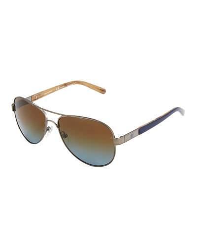 Polarized Metal Aviator Sunglasses With Acetate Arms, Blue
