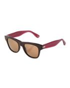 Thick Square Tortoise-print Plastic Sunglasses, Burgundy