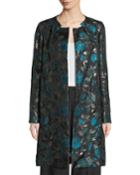 Open-front Metallic Floral-jacquard Coat