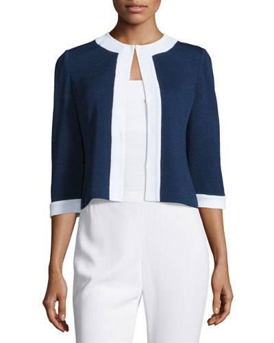 Santana Contrast-trim 3/4-sleeve Jacket, Ink Blue/white