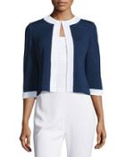 Santana Contrast-trim 3/4-sleeve Jacket, Ink Blue/white