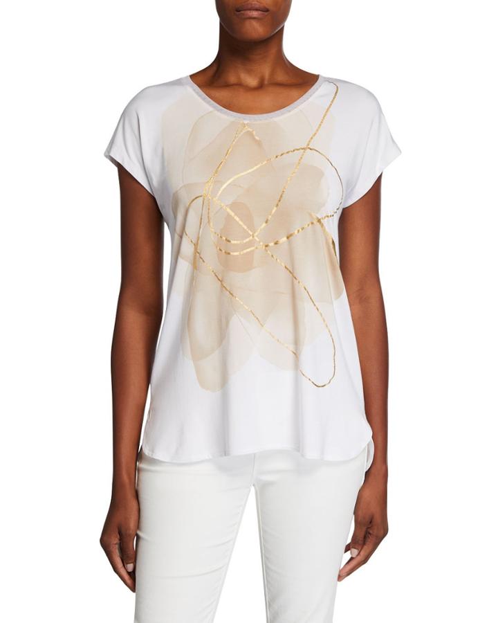 Foiled Drop-shoulder Wide-neck Tee