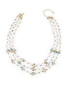 Floral 3-strand Necklace, White
