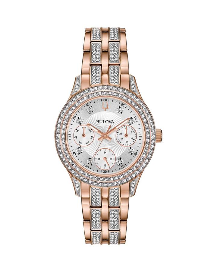 33mm Crystal Chronograph Watch W/ Bracelet Strap, Rose Gold