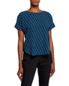 Double Bias-stripe Short-sleeve Blouse