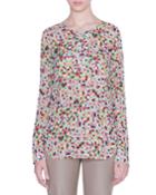 Pixel-print Ruffled-sleeve Blouse