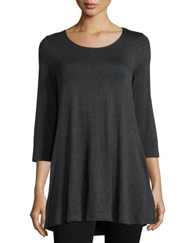 3/4-sleeve Scoop-neck Swing Tunic, Charcoal