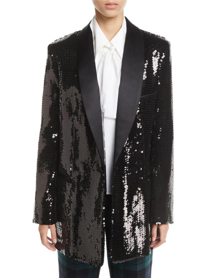 Sequined Long Boyfriend Blazer