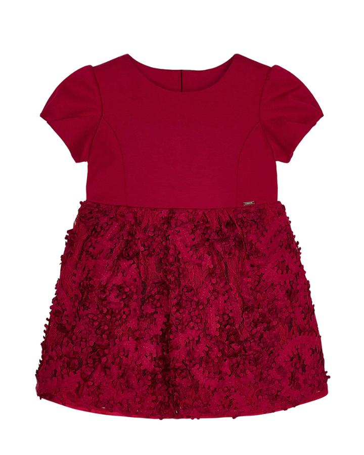 Girl's Floral 3d Lace Cap-sleeve Dress,