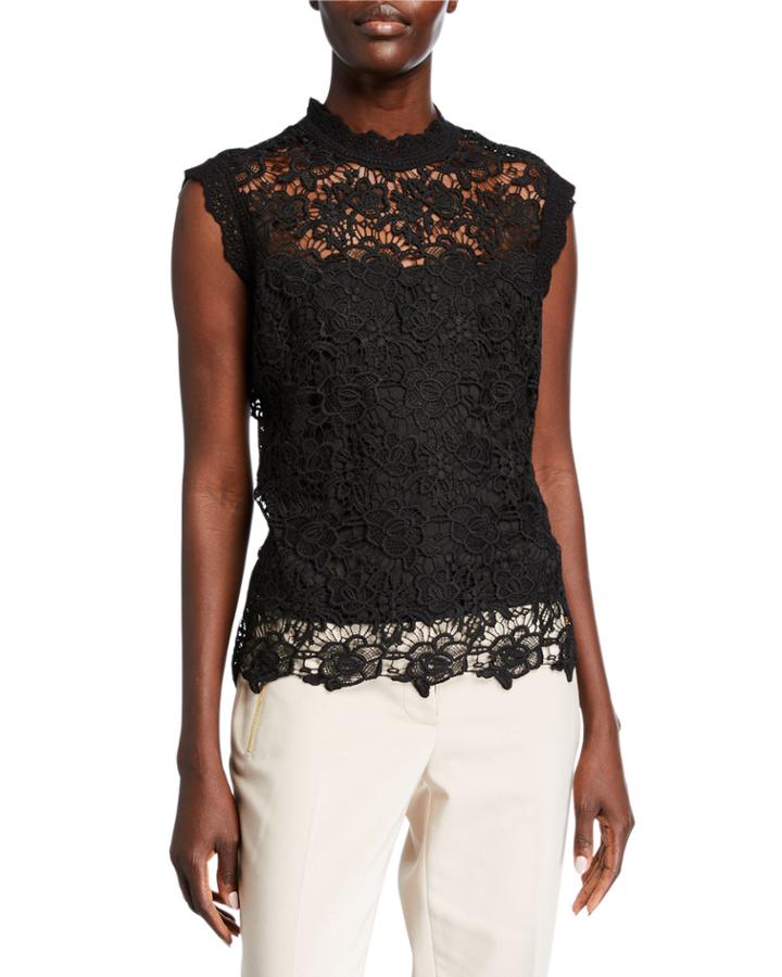 Sleeveless High-neck Floral