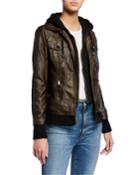 Faux Leather Knit Hooded Jacket