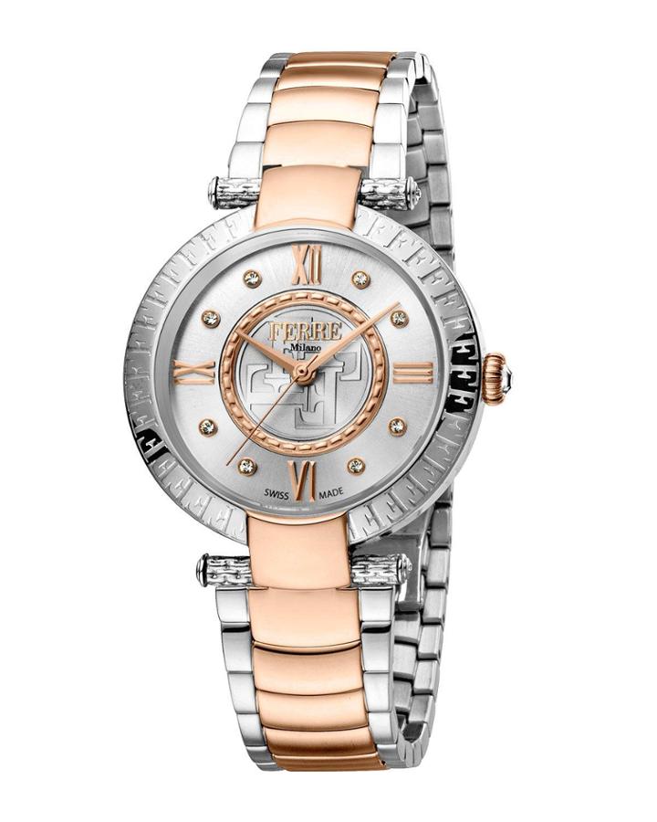 36mm Bracelet Watch W/ Logo Bezel, Rose/steel