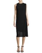 Sleeveless Asymmetric Draped Dress, Black