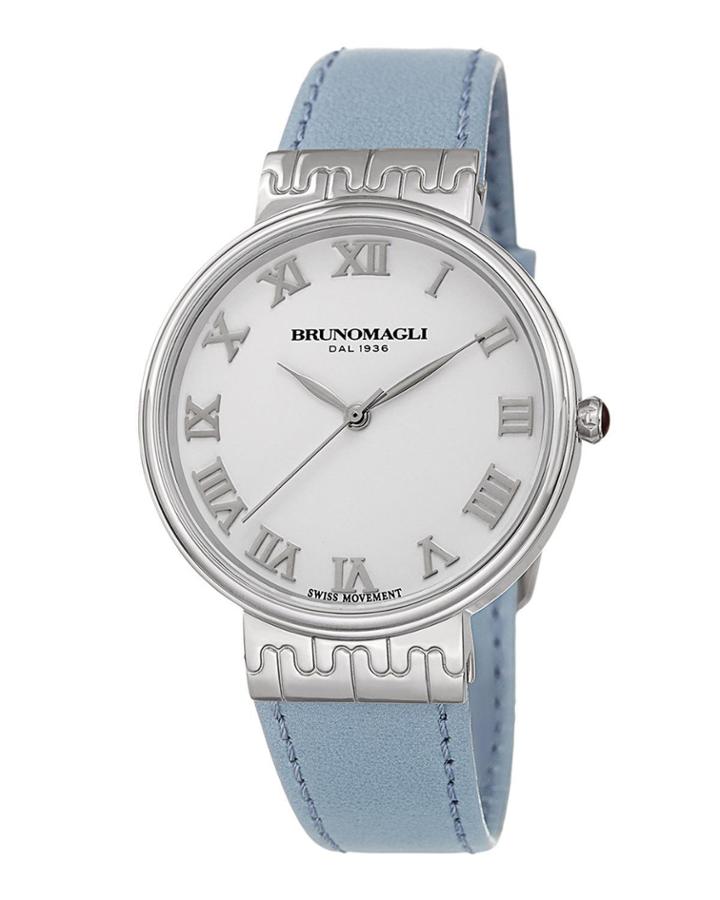 36mm Isabella Leather Watch, Baby Blue/silver