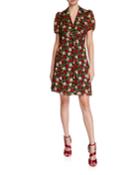 Mini Floating Roses Button-front Dress