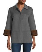 Luxury Double-faced Cashmere Cropped Jacket W/ Rabbit Fur Cuffs
