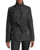 Belted Zip-front Quilted Coat