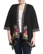 Flores Draped Embroidered French Terry Cardigan,