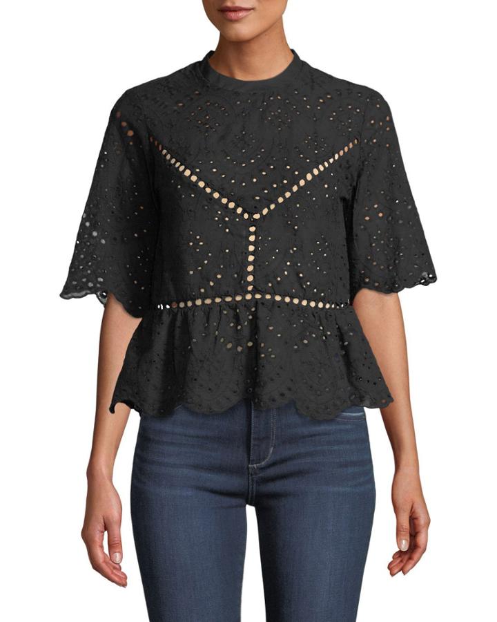 Eyelet Embroidered Peplum Blouse