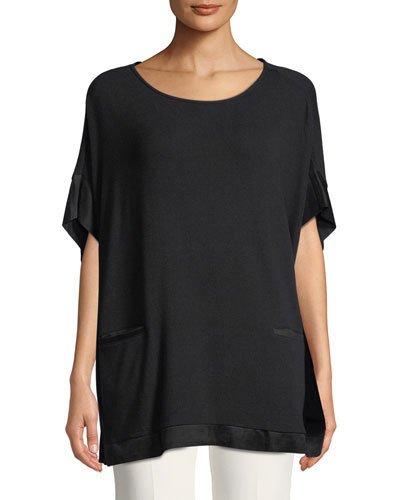 Faux-suede-trim Short-sleeve Poncho