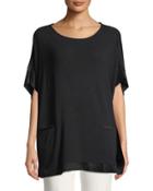 Faux-suede-trim Short-sleeve Poncho