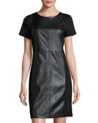 Faux-leather Ponte Sheath Dress, Black
