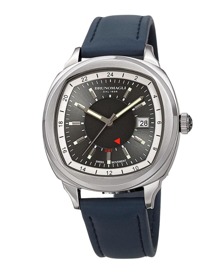 Men's Enzo Cushion Watch W/ Leather Strap, Blue/silver