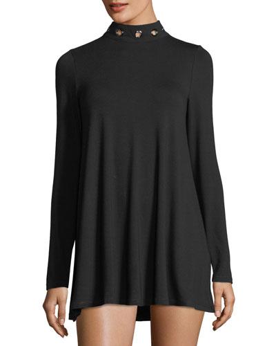High-neck Long-sleeve Grommet Dress