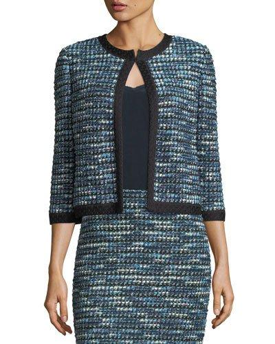 Martinique 3/4-sleeve Tweed Jacket, Caviar/laguna/multi