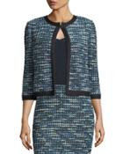 Martinique 3/4-sleeve Tweed Jacket, Caviar/laguna/multi