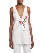 Sleeveless V-neck Embroidered Tunic