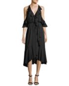 Bryce Cold-shoulder Ruffled Stretch-silk Dress