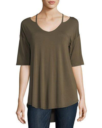 Half-sleeve Cutout-yoke Tee