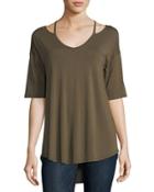 Half-sleeve Cutout-yoke Tee