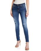 Mid-rise Stretch Skinny Jeans W/ Patch Repair