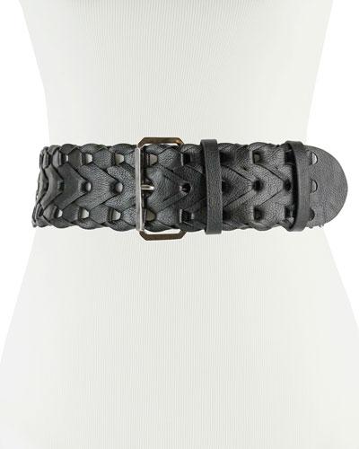 65mm Wide Braided Faux-leather Belt, Black