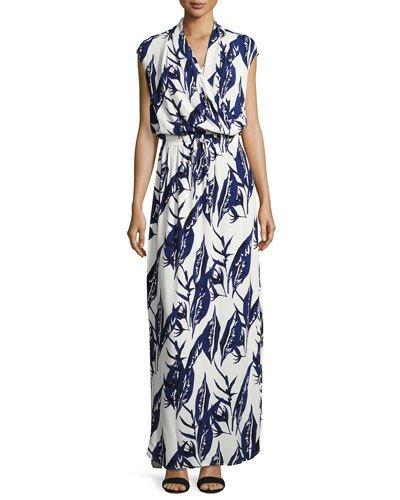 Miranda Floral-print Drawstring Maxi Dress, Blue/white