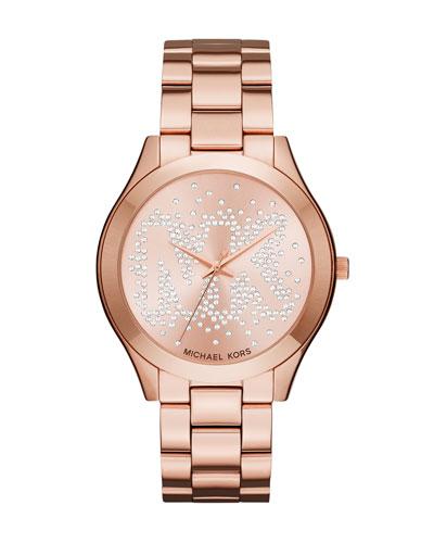 42mm Crystal Bracelet Watch, Rose Golden
