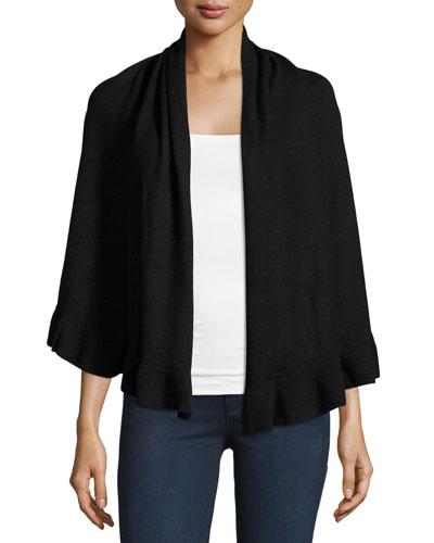 Cashmere-blend Short Ruffle-hem Wrap, Black
